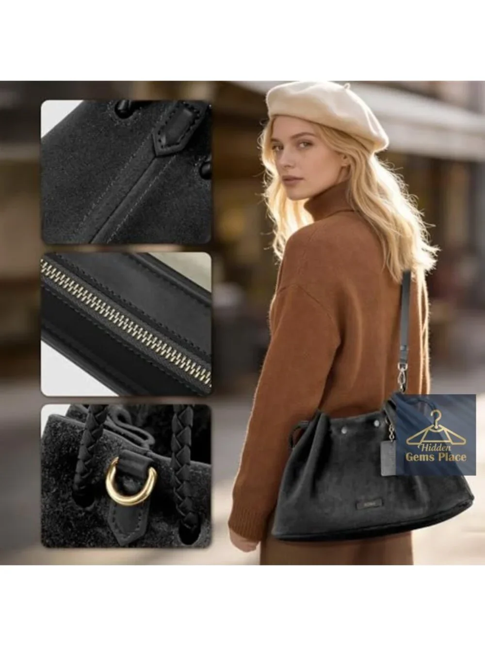Full Grain Leather Hobo Bag Crossbody Purse Handbag Shoulder Bag